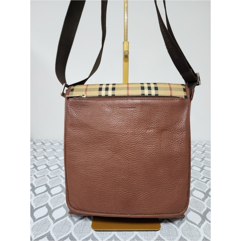Burberry Vintage Haymarket Check Pebbled Messenger Bag Brown/Beige - Picture 10 of 15